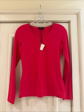 Escada Long-Sleeve V-Neck Top in Bright Pink